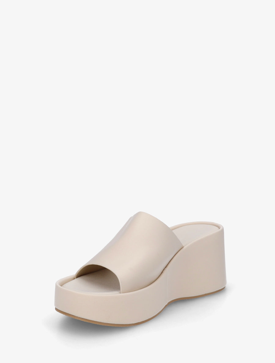 Mules compensées unies en simili - Beige - 3
