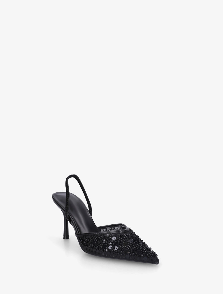 Escarpins effet mesh ornées de perles et sequins - Noir - 2