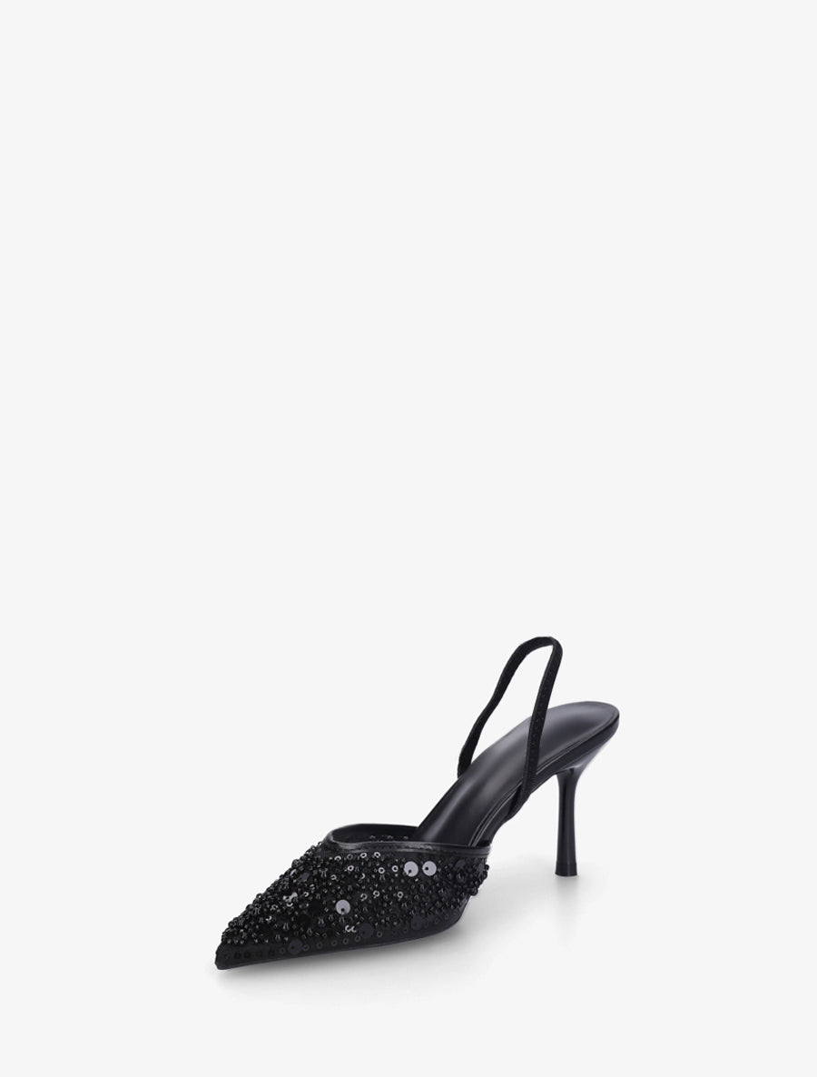 Escarpins effet mesh ornées de perles et sequins - Noir - 3