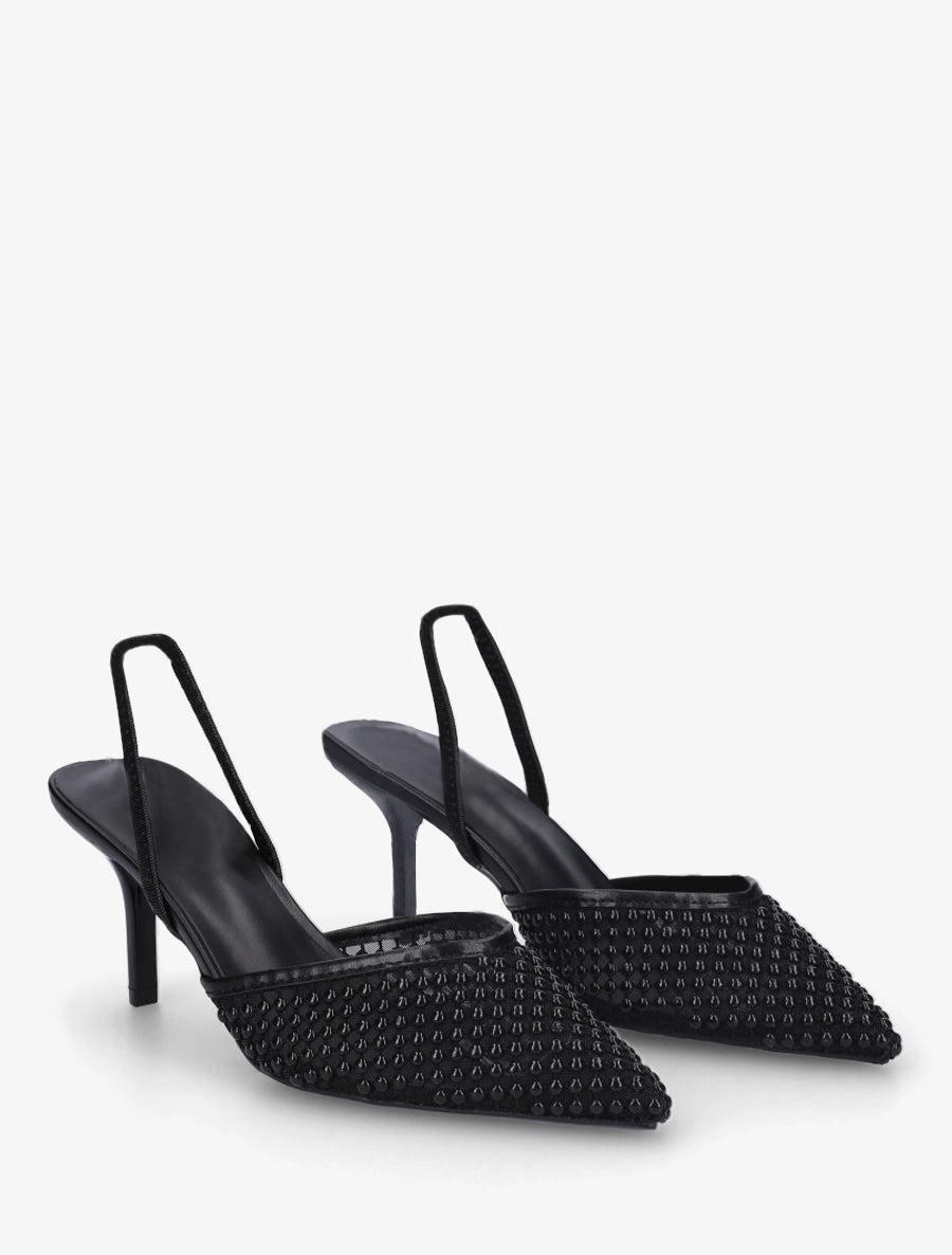 Escarpins effet mesh ornées de perles - Noir - 4
