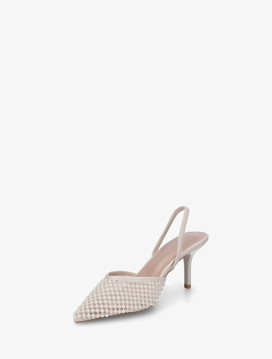 Escarpins effet mesh ornées de perles - Beige - 3