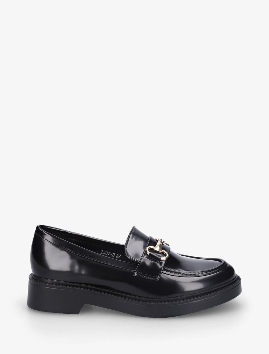 Mocassins en simili à bijou métallique - Noir - 1