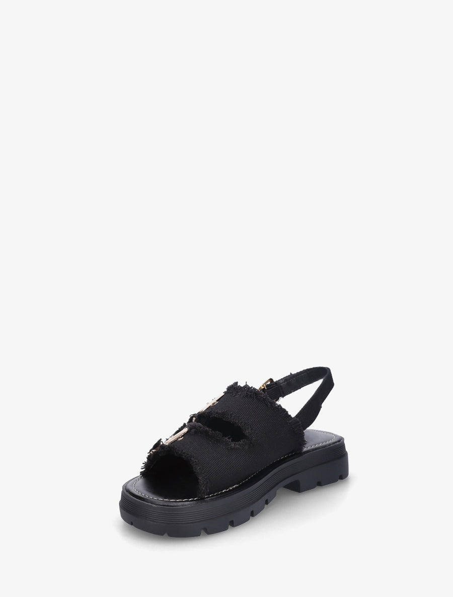 Claquettes en denim à bords effilochés - Noir - 3