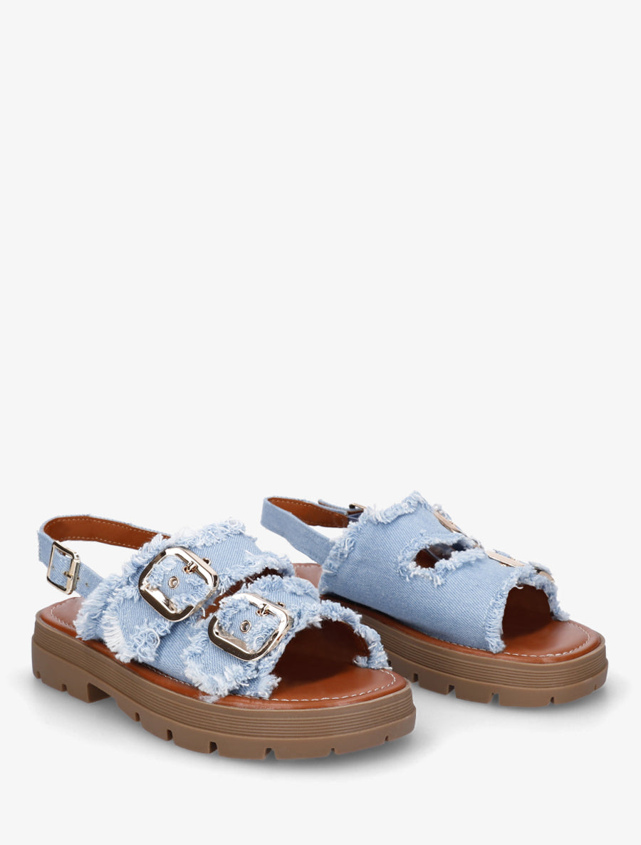Claquettes en denim à bords effilochés - Bleu ciel - 4