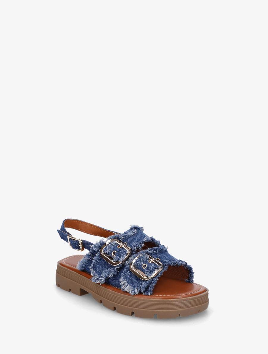 Claquettes en denim à bords effilochés - Bleu denim - 2