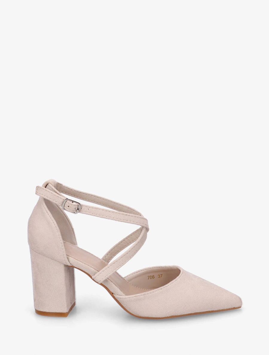 Sandales en suédine à brides croisées - Beige - 1