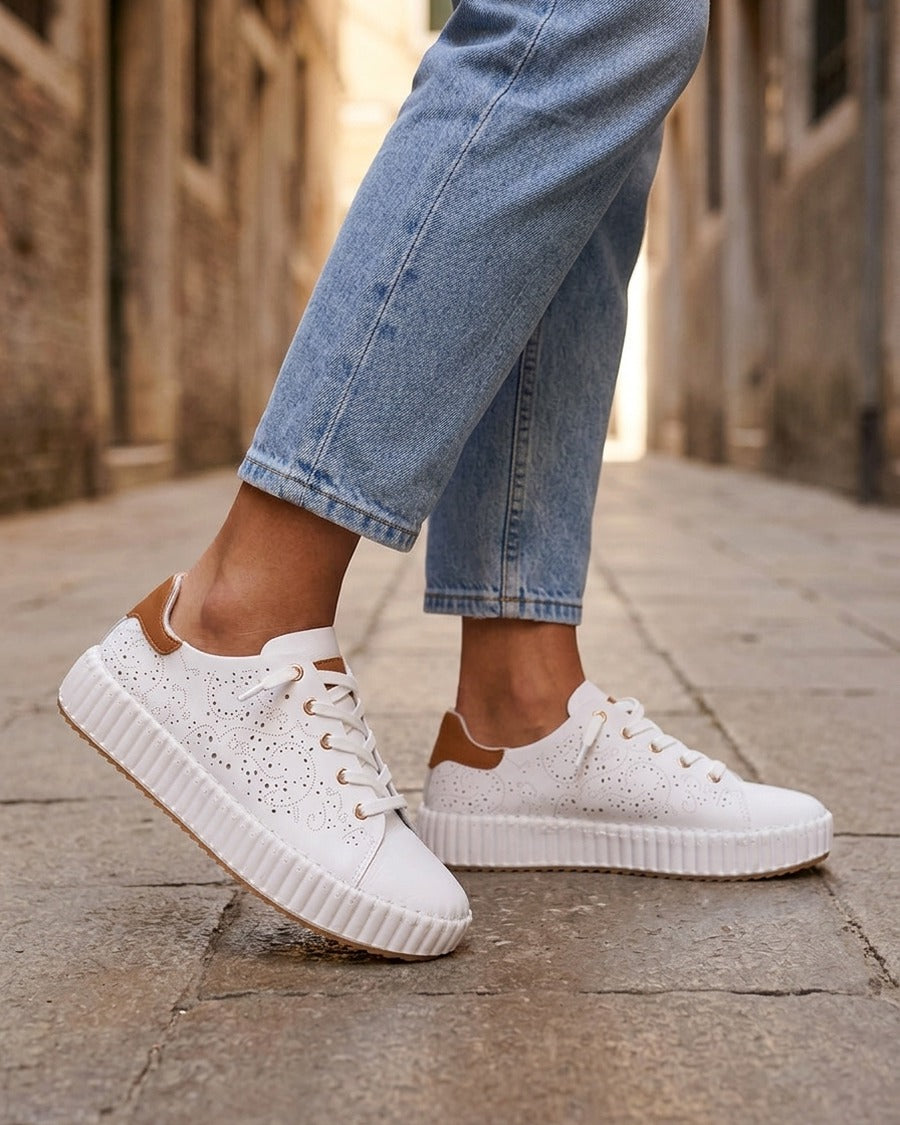 Sneakers souples à motifs ajourés - Blanc