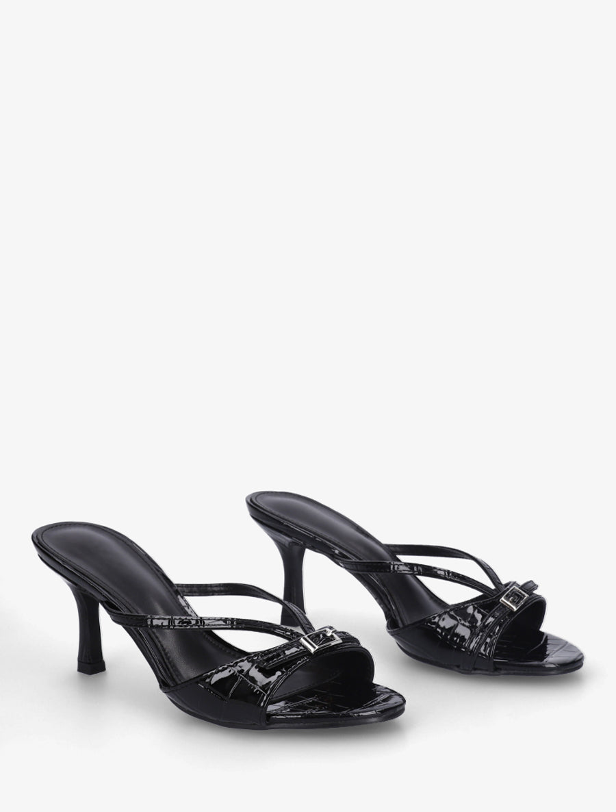 Mules vernies à bride à motif croco - Noir - 4