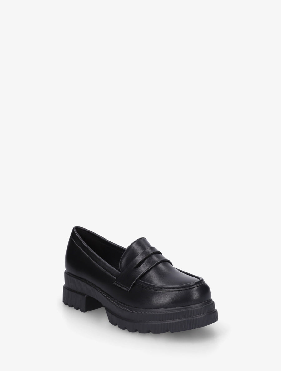 Mocassins en simili à semelle crantée - Noir - 2
