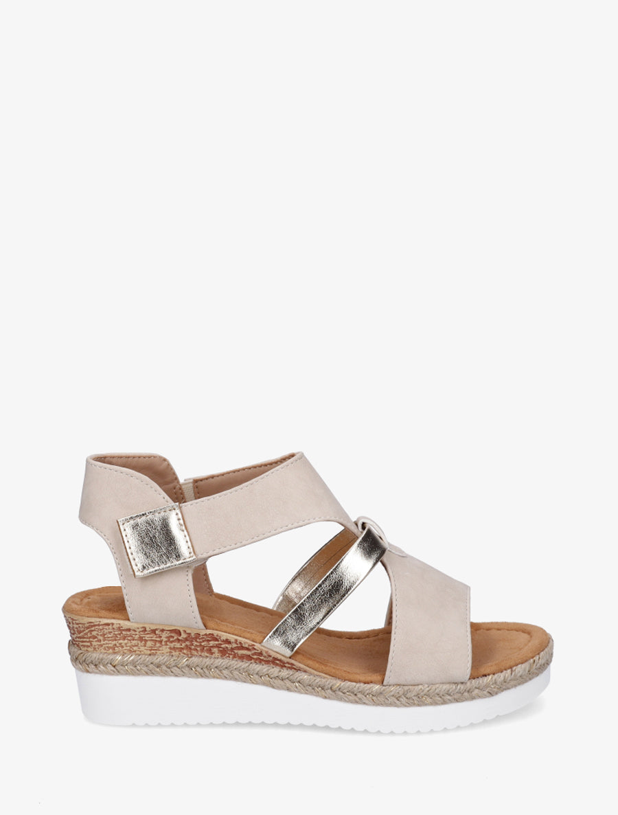 Sandales à scratch et talon compensé - Beige - 1