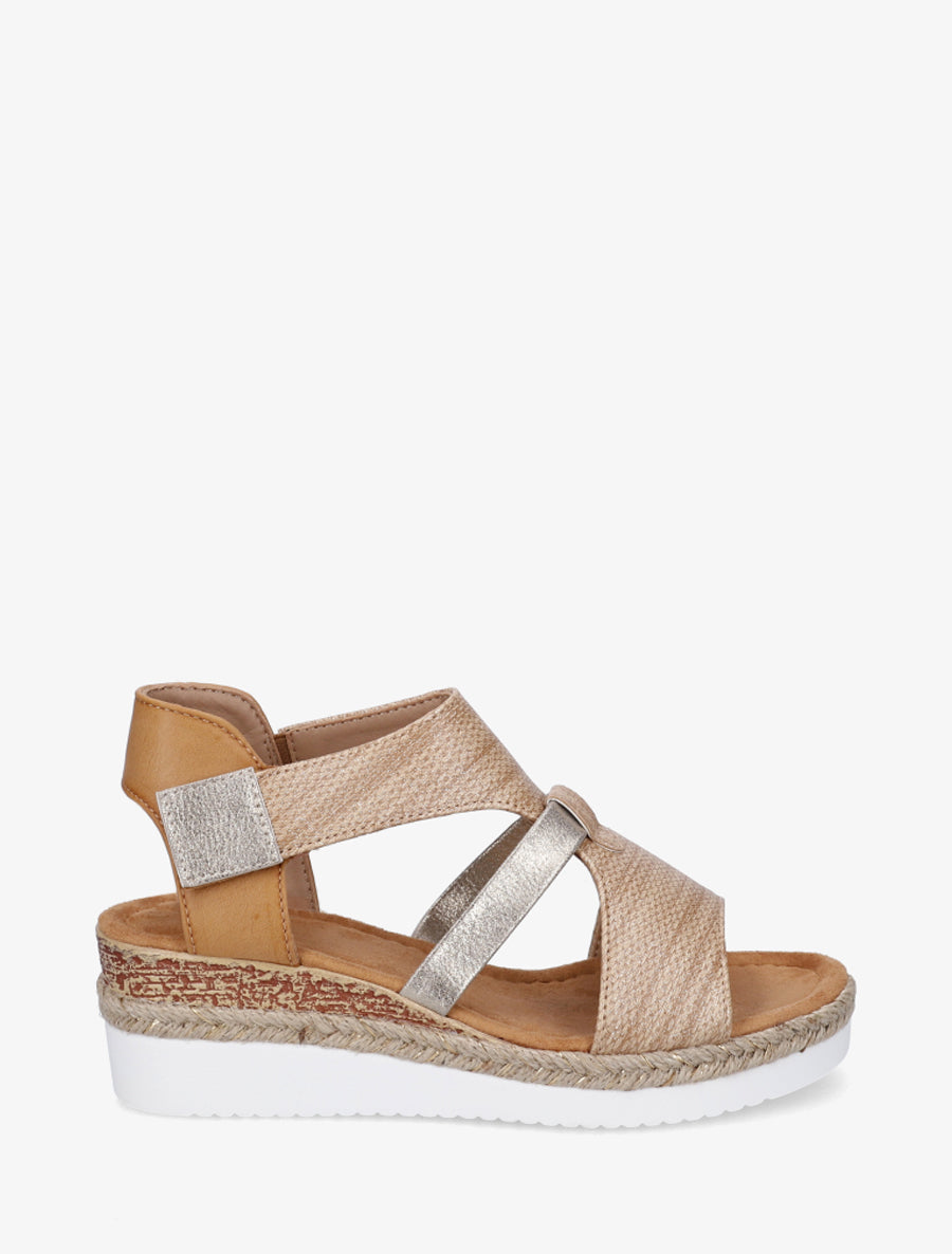 Sandales compensées à bride texturée - Taupe - 1