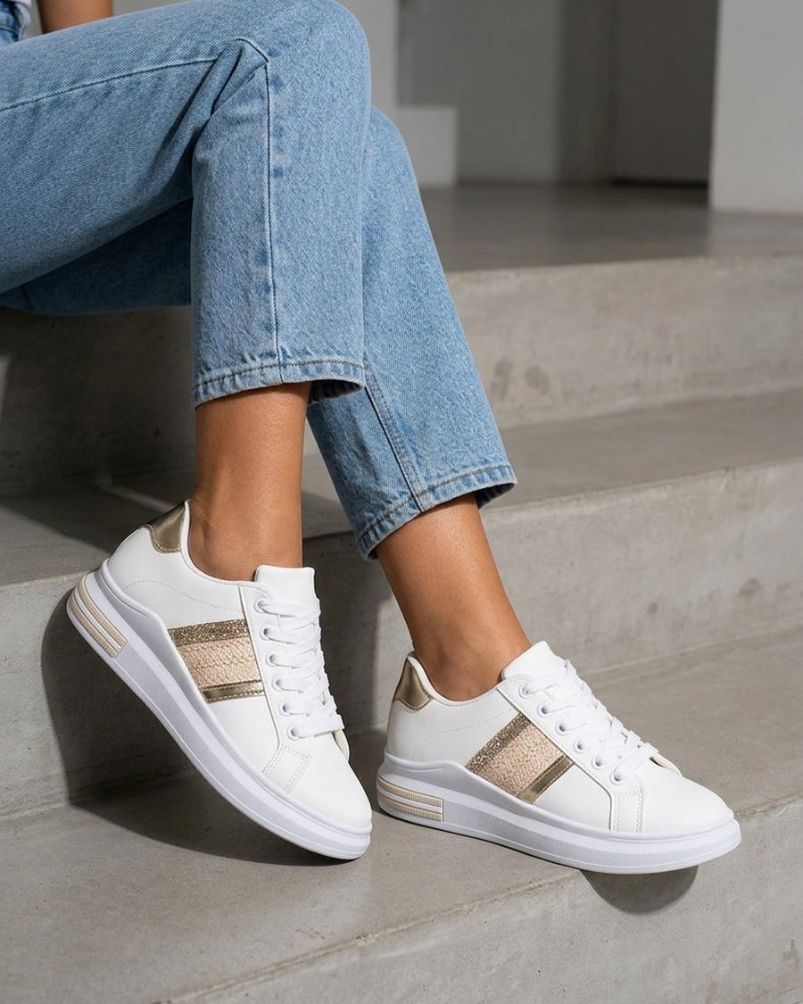 Sneakers à bandes et contrefort contastant - Or