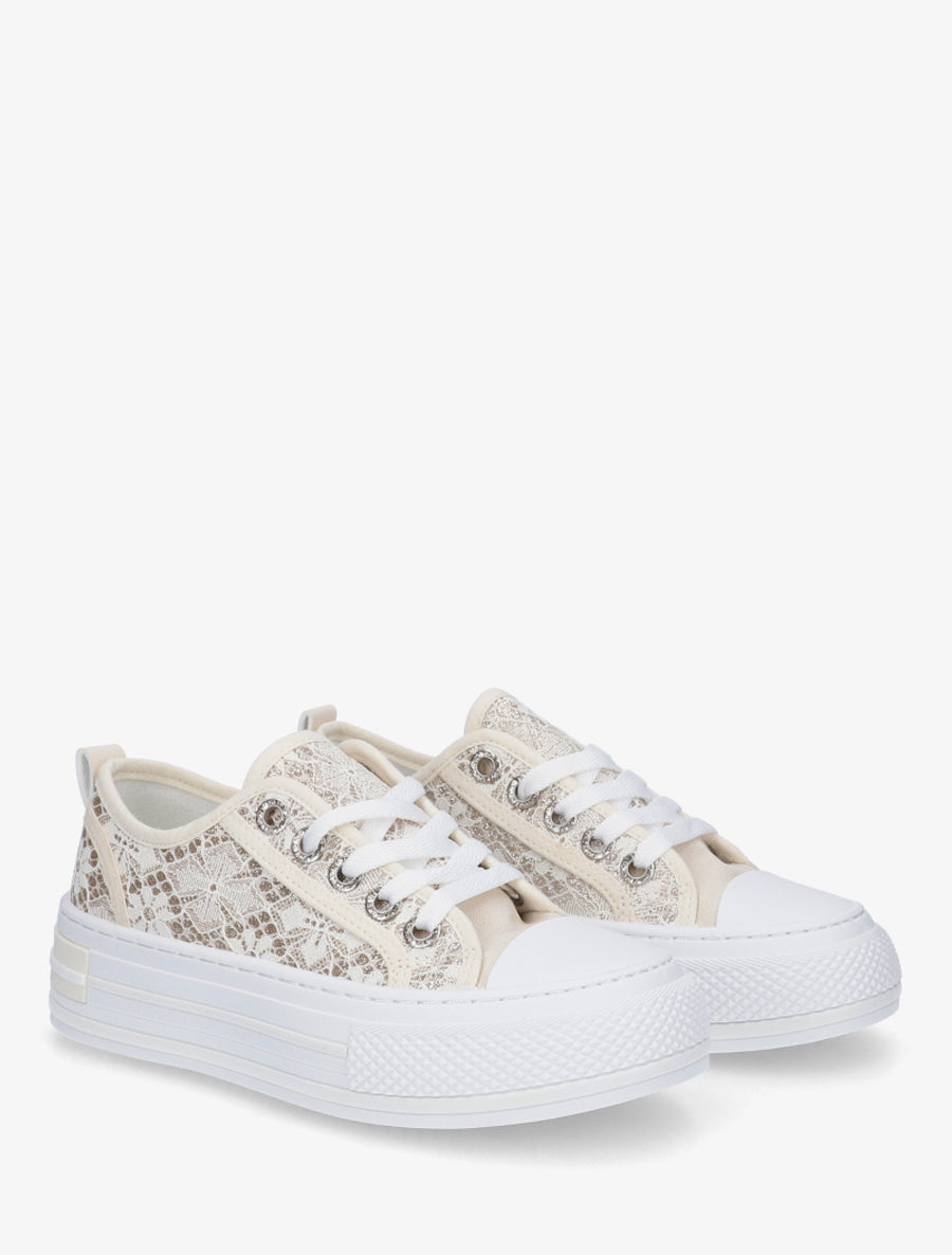 Baskets en dentelle pailletée - Beige - 4