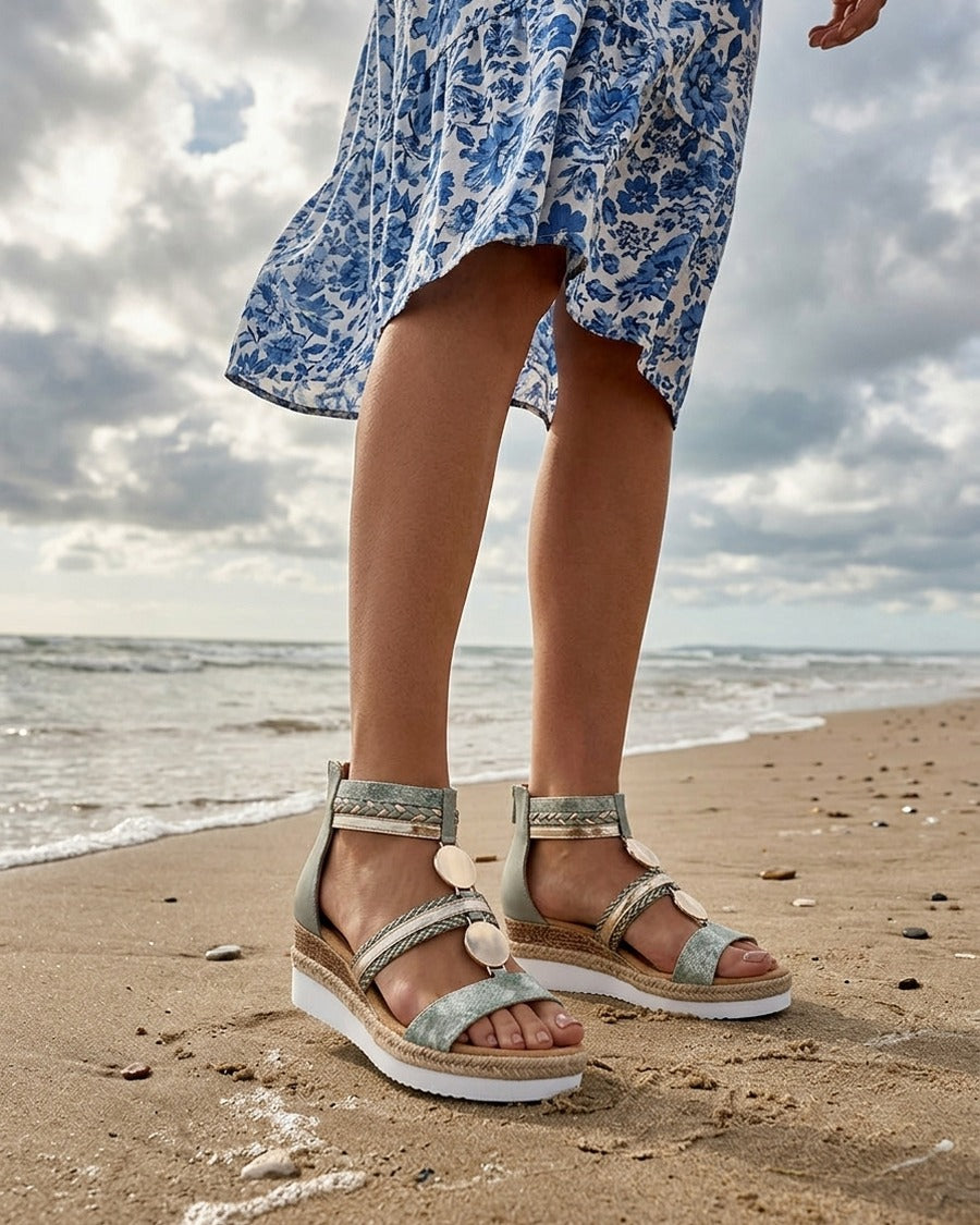 Sandales compensées à brides dépareillées - Vert
