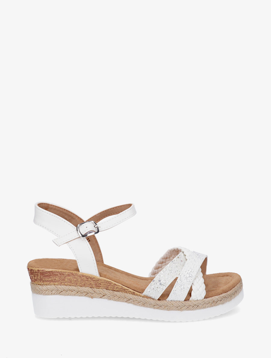 Sandales compensées à brides fantaisies pailletées - Blanc - 1