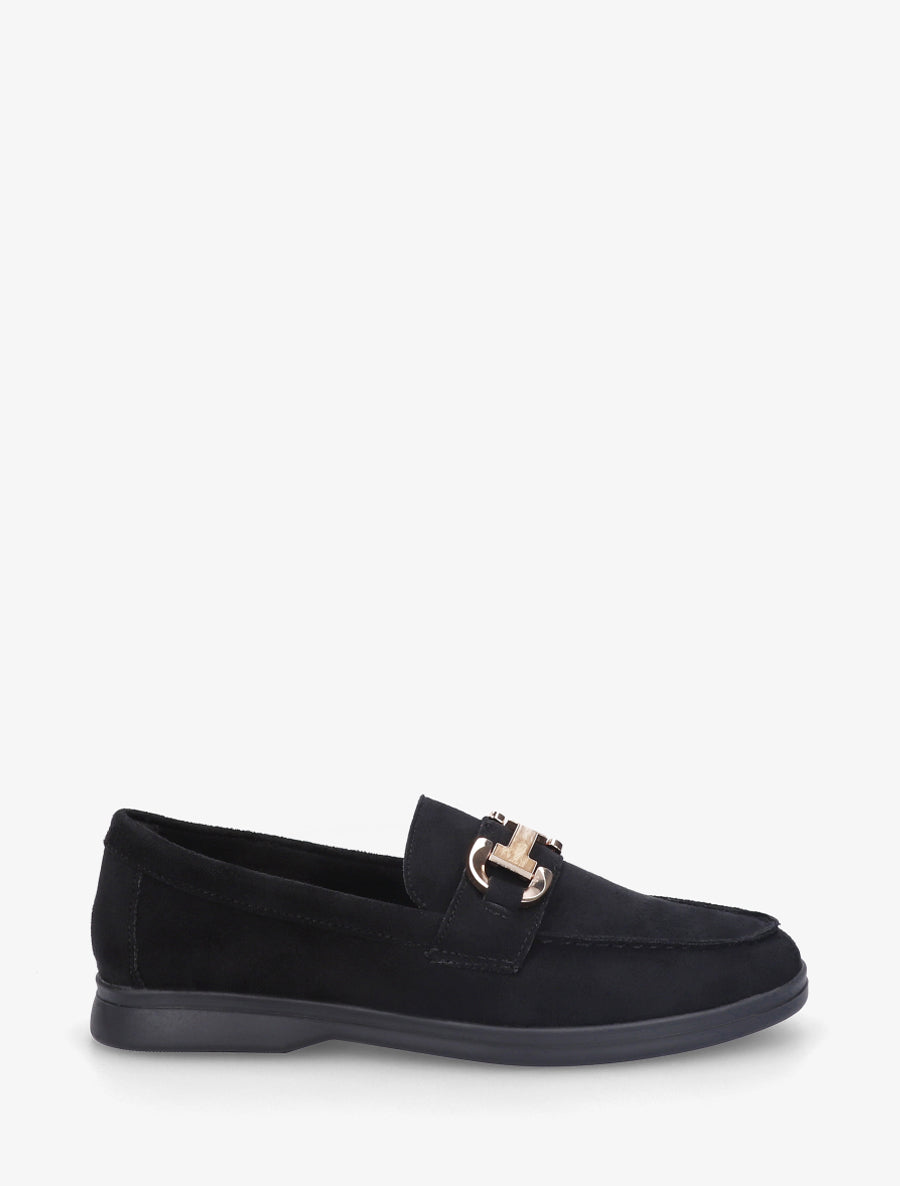 Mocassins en suédine à boucle et semelle plate - Noir - 1