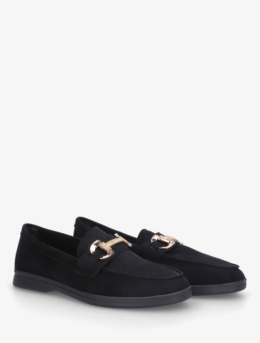 Mocassins en suédine à boucle et semelle plate - Noir - 4