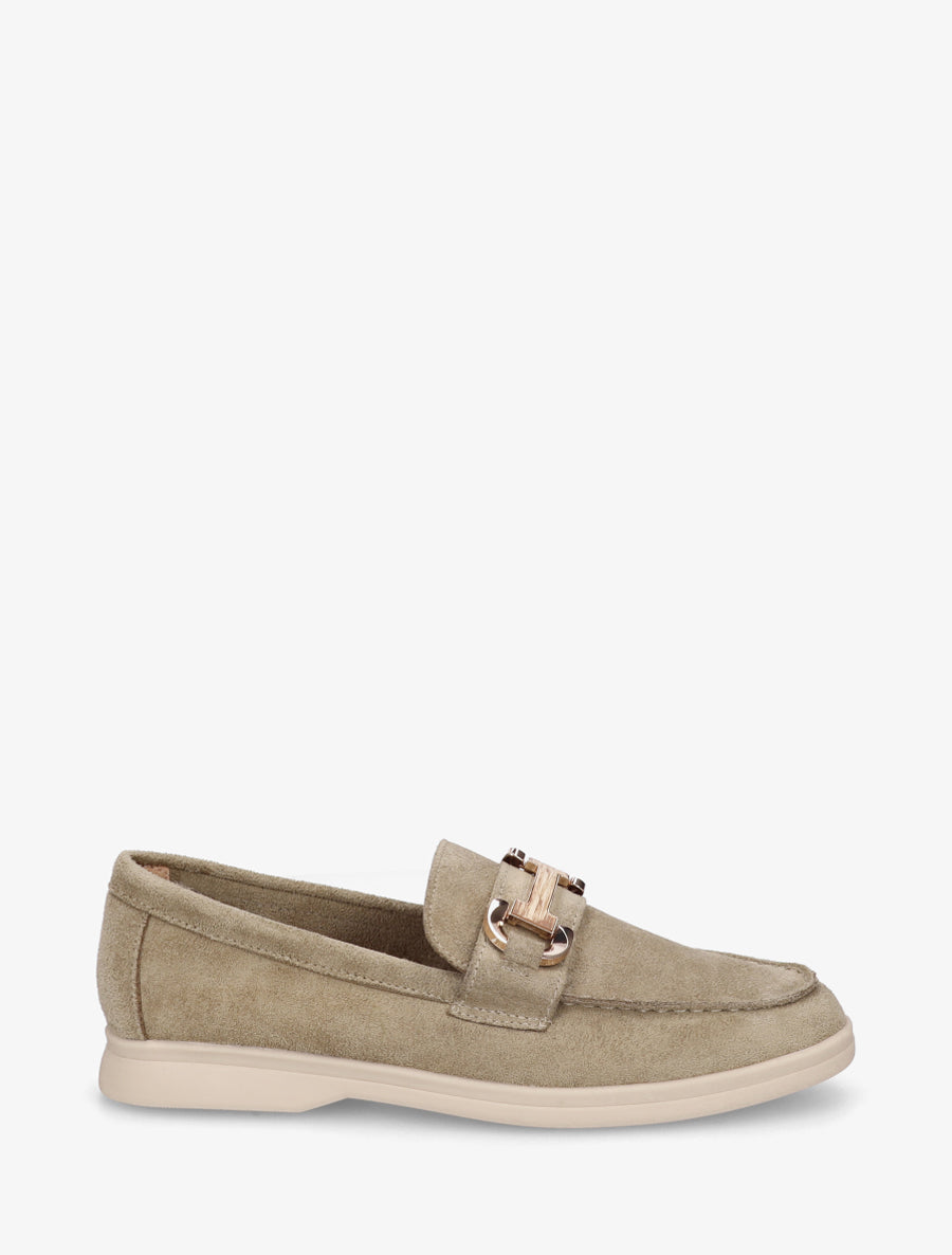 Mocassins en suédine à boucle et semelle plate - Kaki - 1