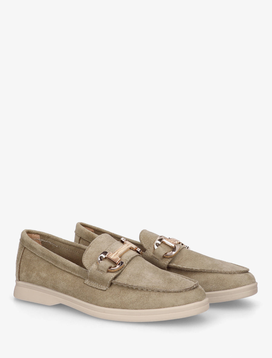 Mocassins en suédine à boucle et semelle plate - Kaki - 4
