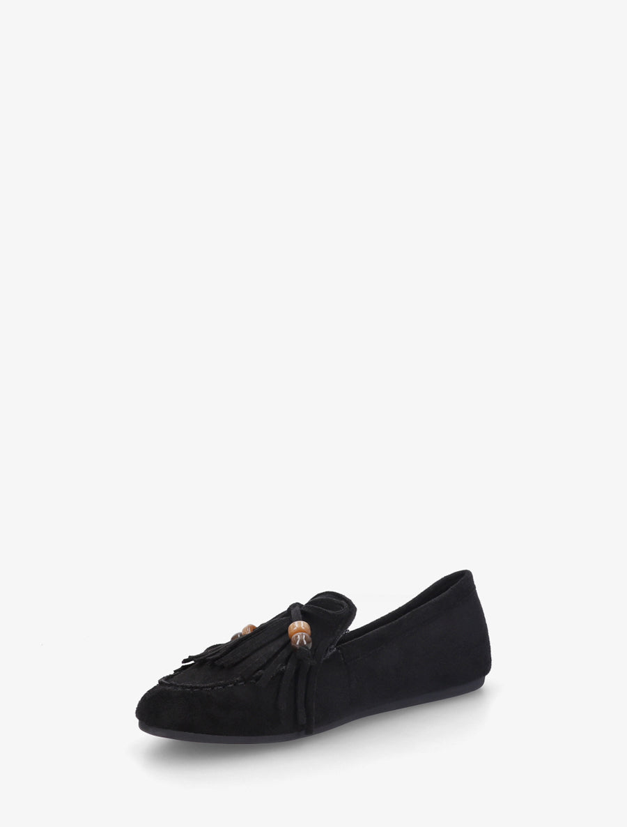 Mocassins frangés en suédine - Noir - 3
