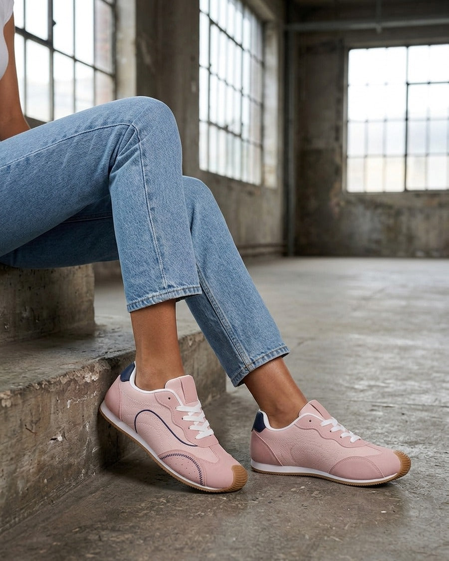 Sneakers texturés effet nubuck - Rose