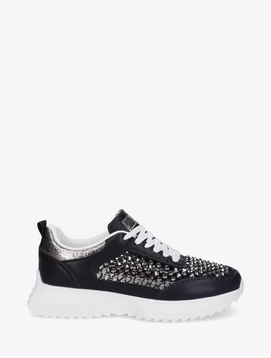 Sneakers ajourées à strass - Noir - 1