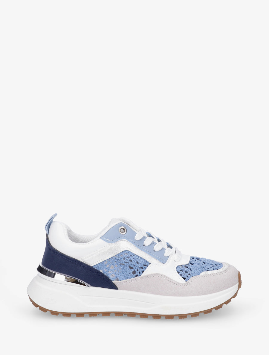 Sneakers en simili et en crochet - Bleu - 1