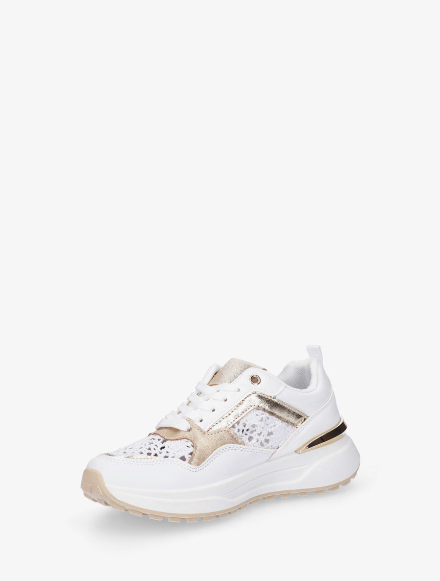 Sneakers en simili et en crochet - Blanc - 3