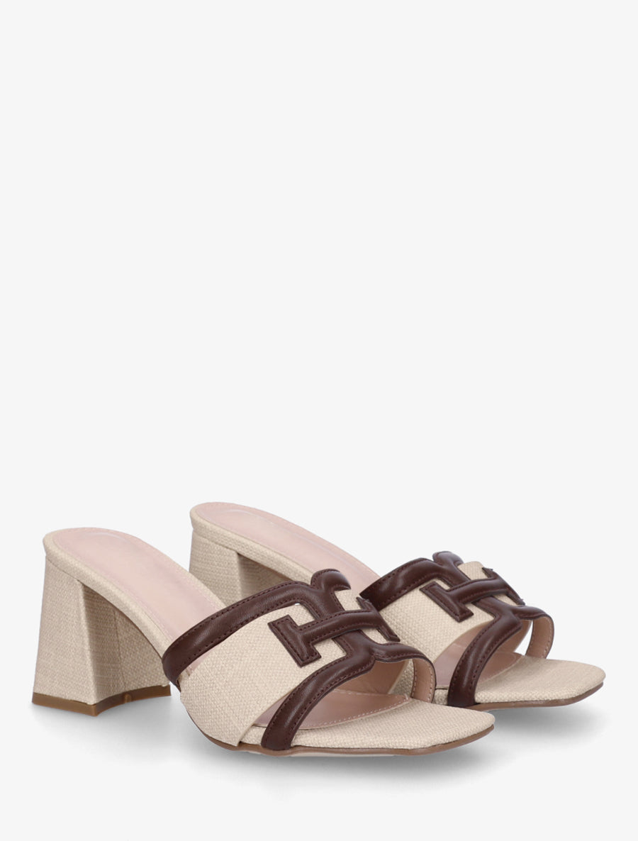 Mules en simili à bride fantaisie - Marron - 4