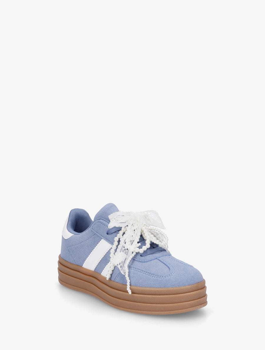 Sneakers effet nubuck à lacets stylisés - Bleu - 2