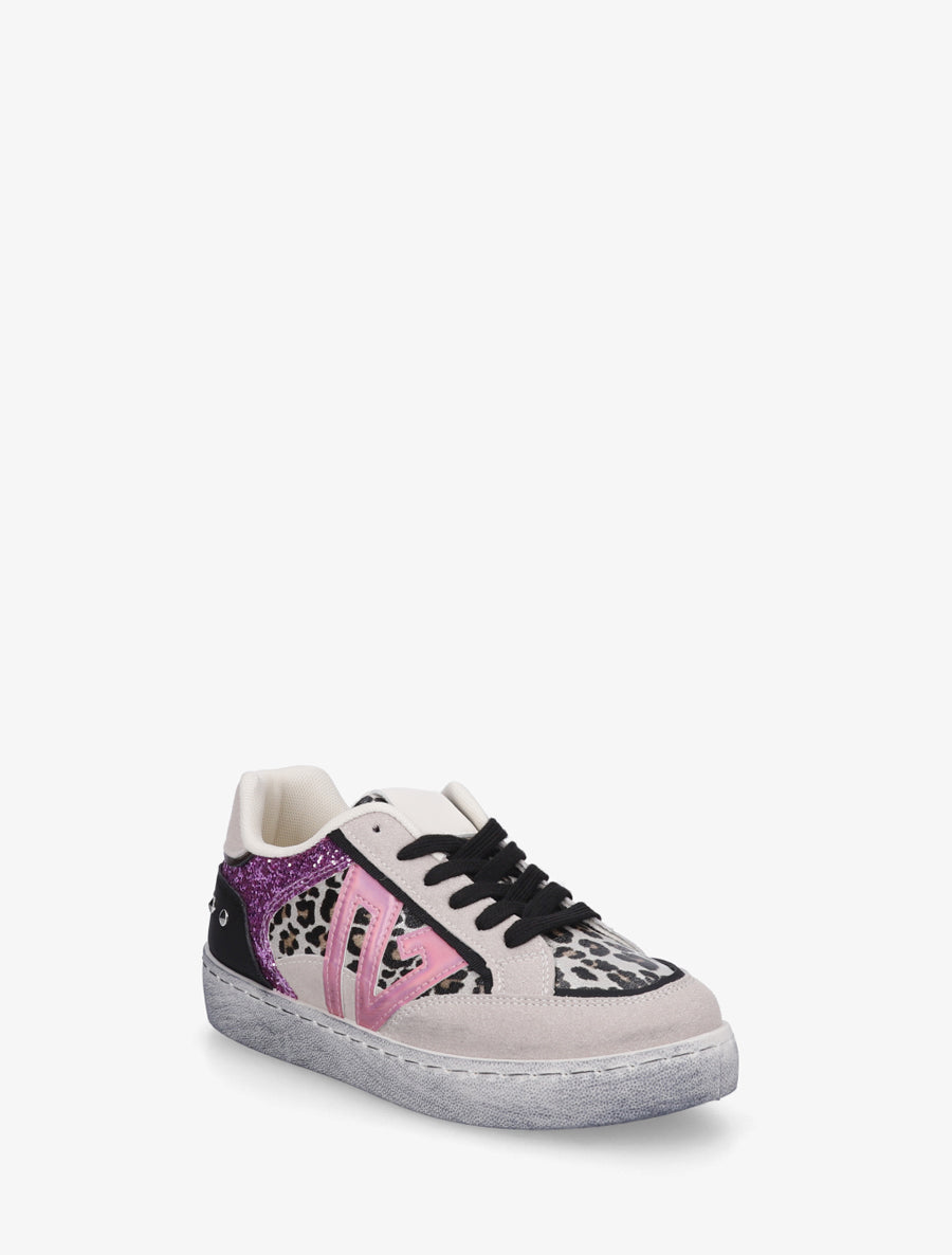 Sneakers à bande pailletée et contrefort clouté - Violet - 2