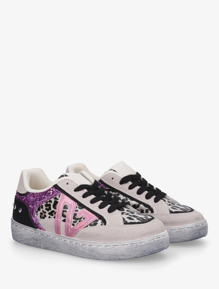 Sneakers à bande pailletée et contrefort clouté - Violet - 4