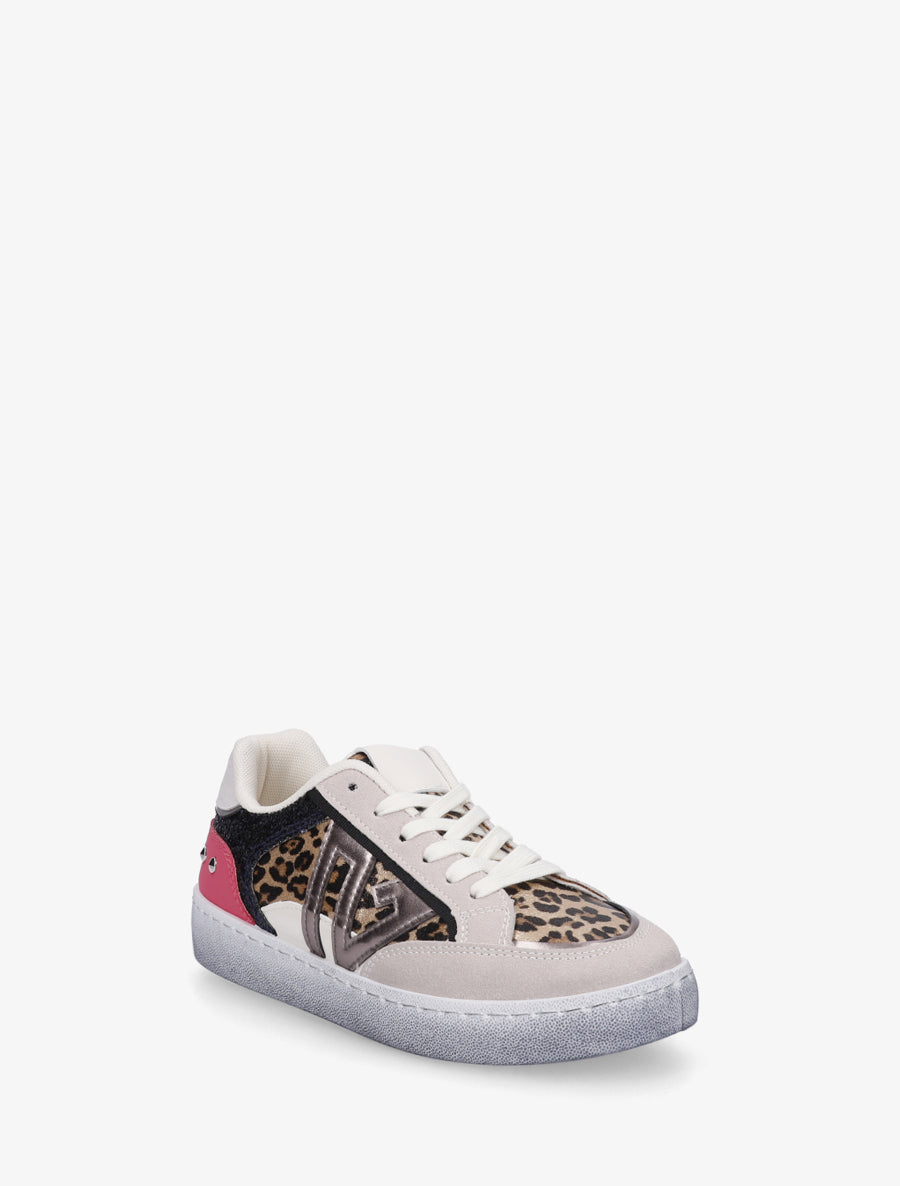 Sneakers à bande pailletée et contrefort clouté - Marine - 2