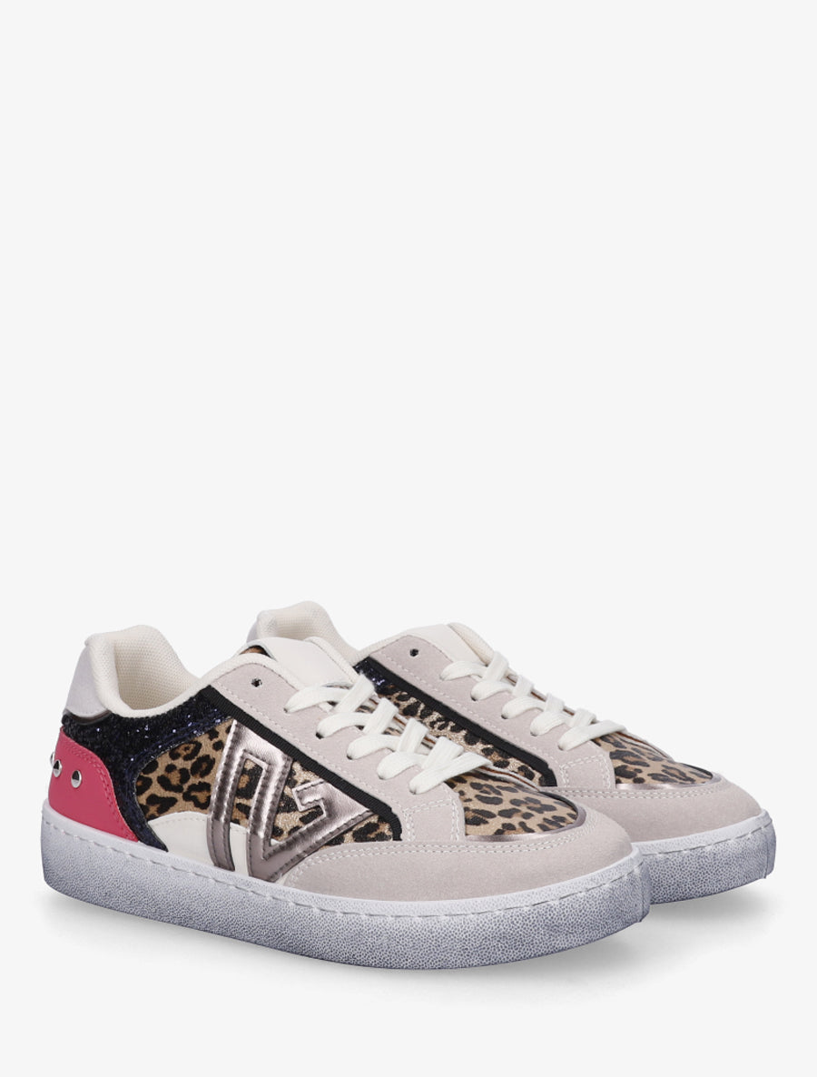 Sneakers à bande pailletée et contrefort clouté - Marine - 4