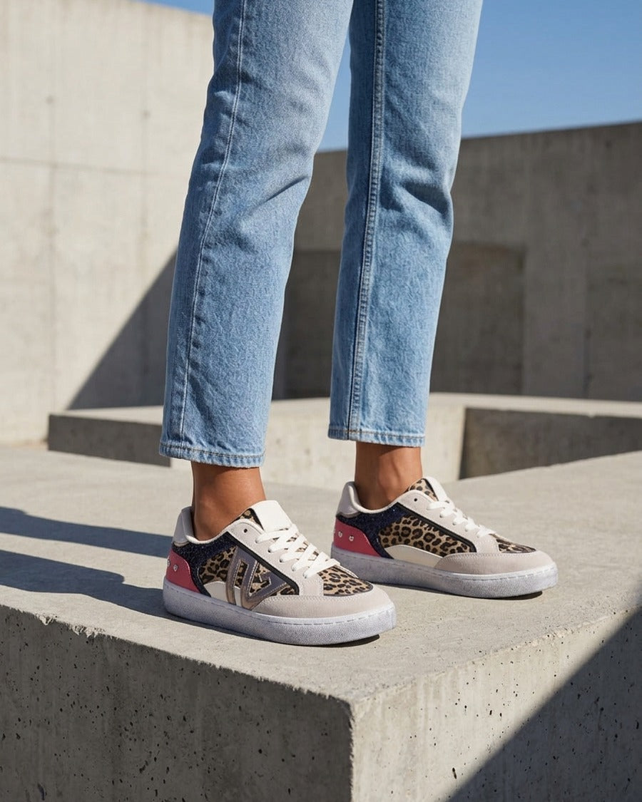 Sneakers à bande pailletée et contrefort clouté - Marine