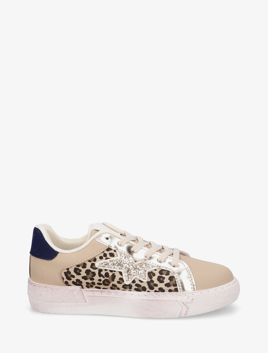 Sneakers en simili à motif étoile - Taupe - 1