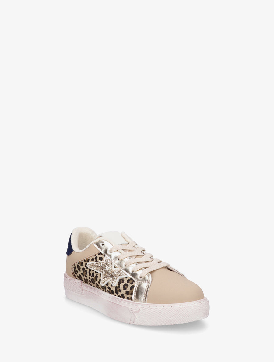 Sneakers en simili à motif étoile - Taupe - 2