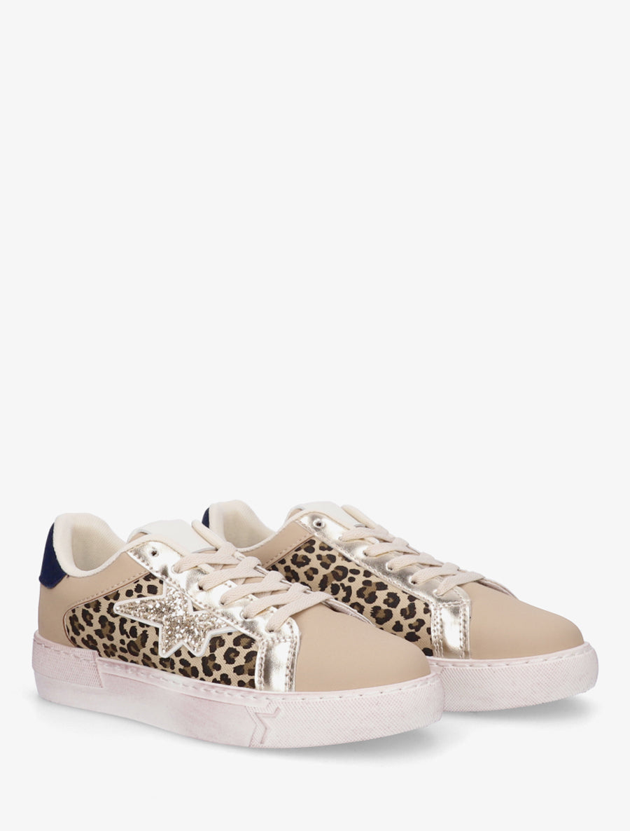 Sneakers en simili à motif étoile - Taupe - 4