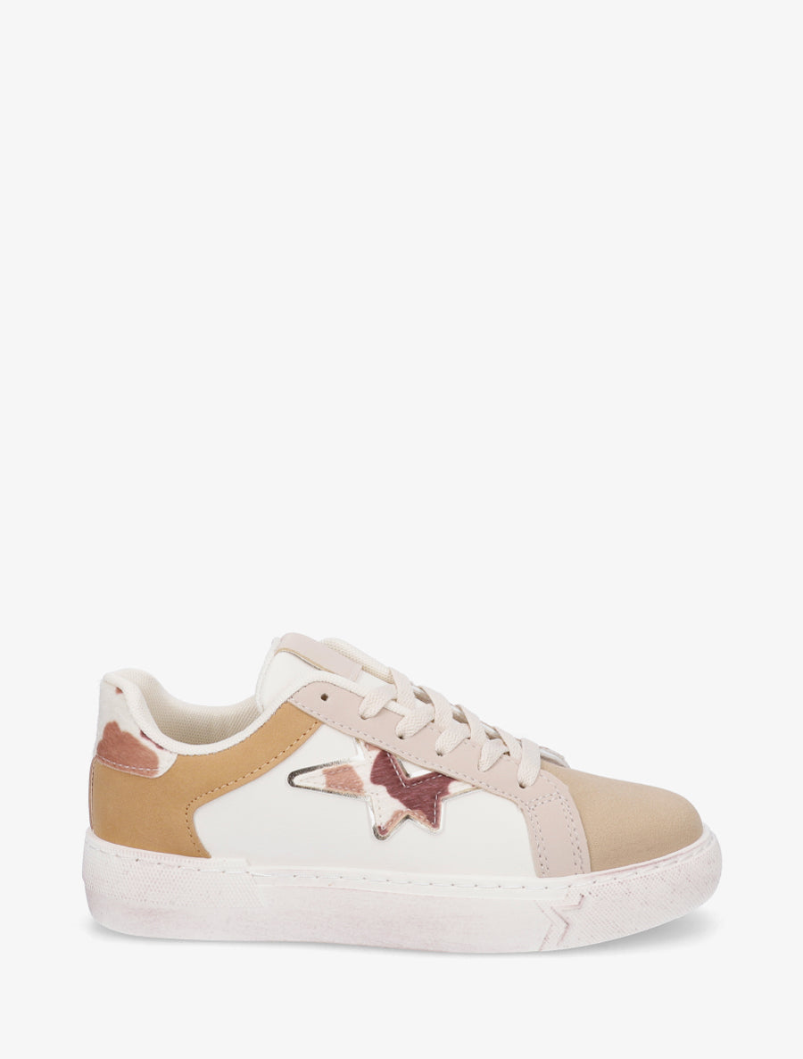Sneakers en simili à motif étoile - Beige - 1