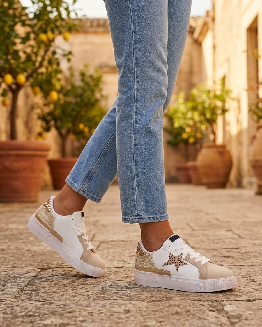 Baskets à paillettes et étoile mouchetée - Blanc