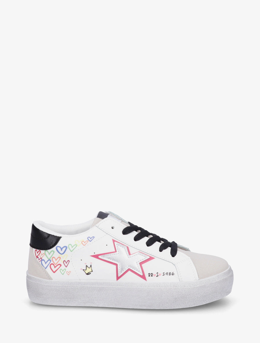 Sneakers floqués à semelle effet vintage - Gris - 1