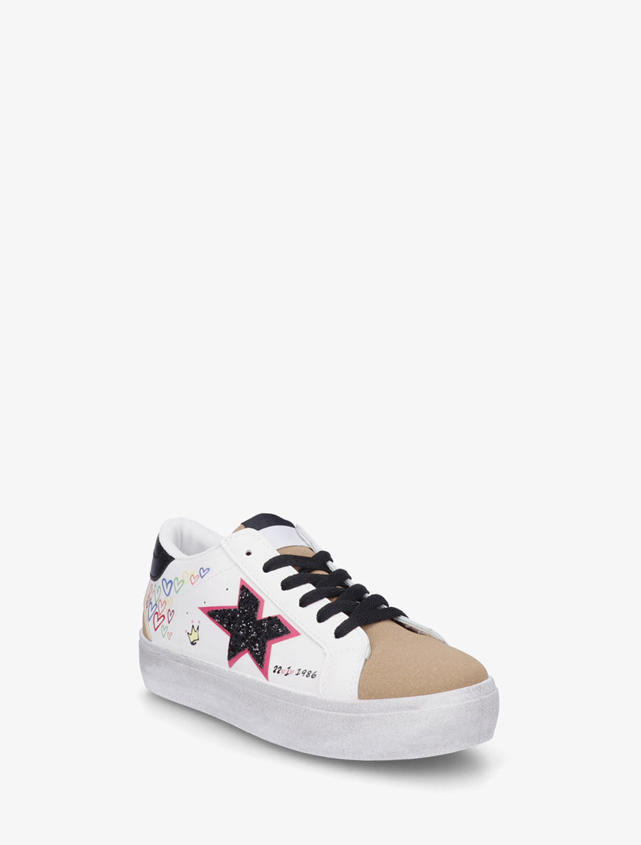 Sneakers floqués à semelle effet vintage - Taupe - 2