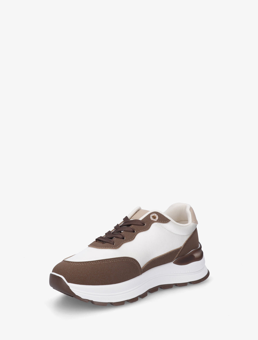 Baskets en simili et bandes contrastantes - Marron - 3