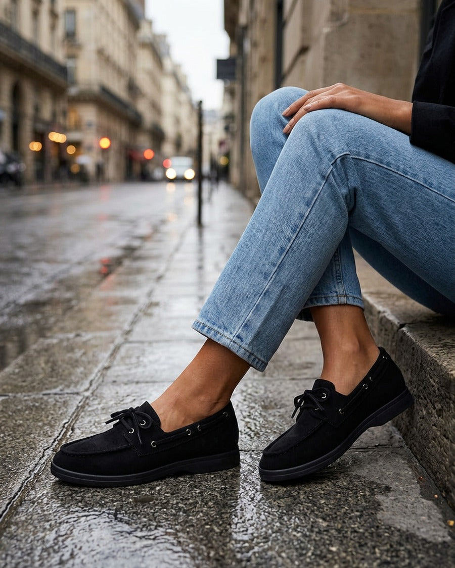 Mocassins en suédine à lacets - Noir