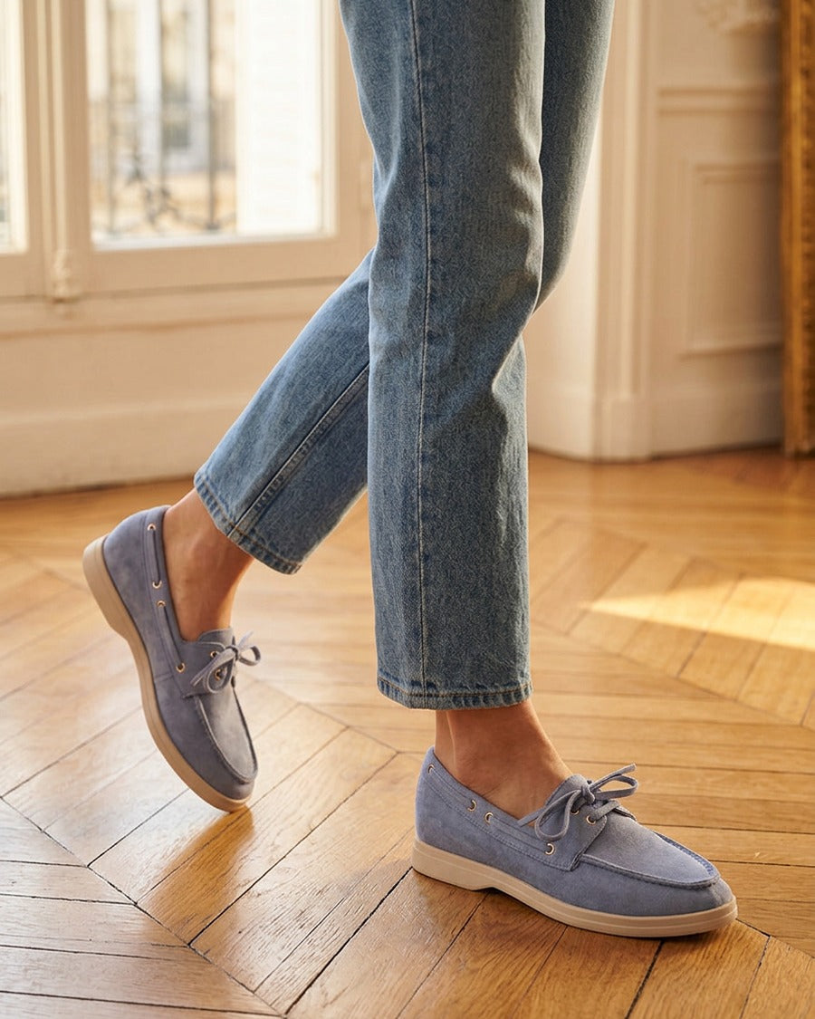 Mocassins en suédine à lacets - Bleu clair