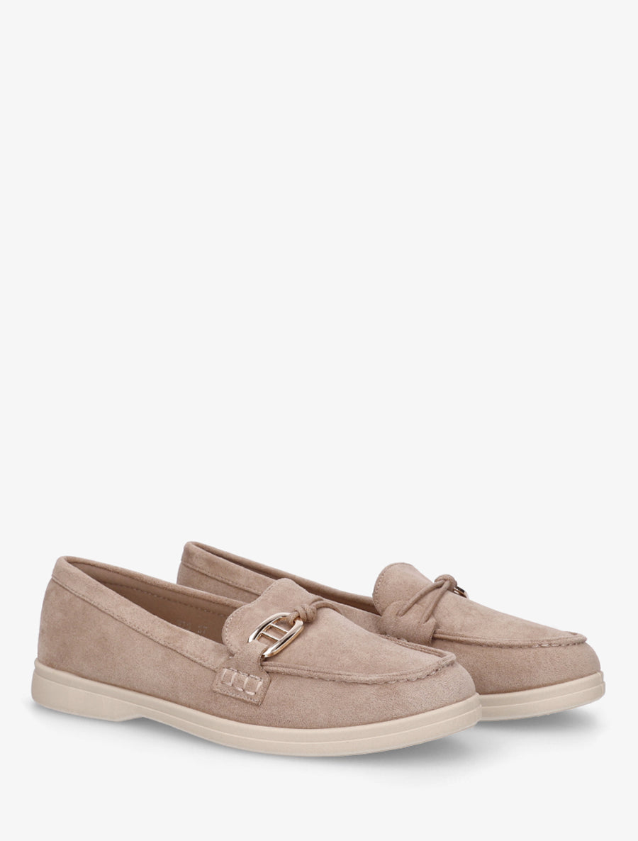 Mocassins en suédine à boucle décorative - Taupe - 4