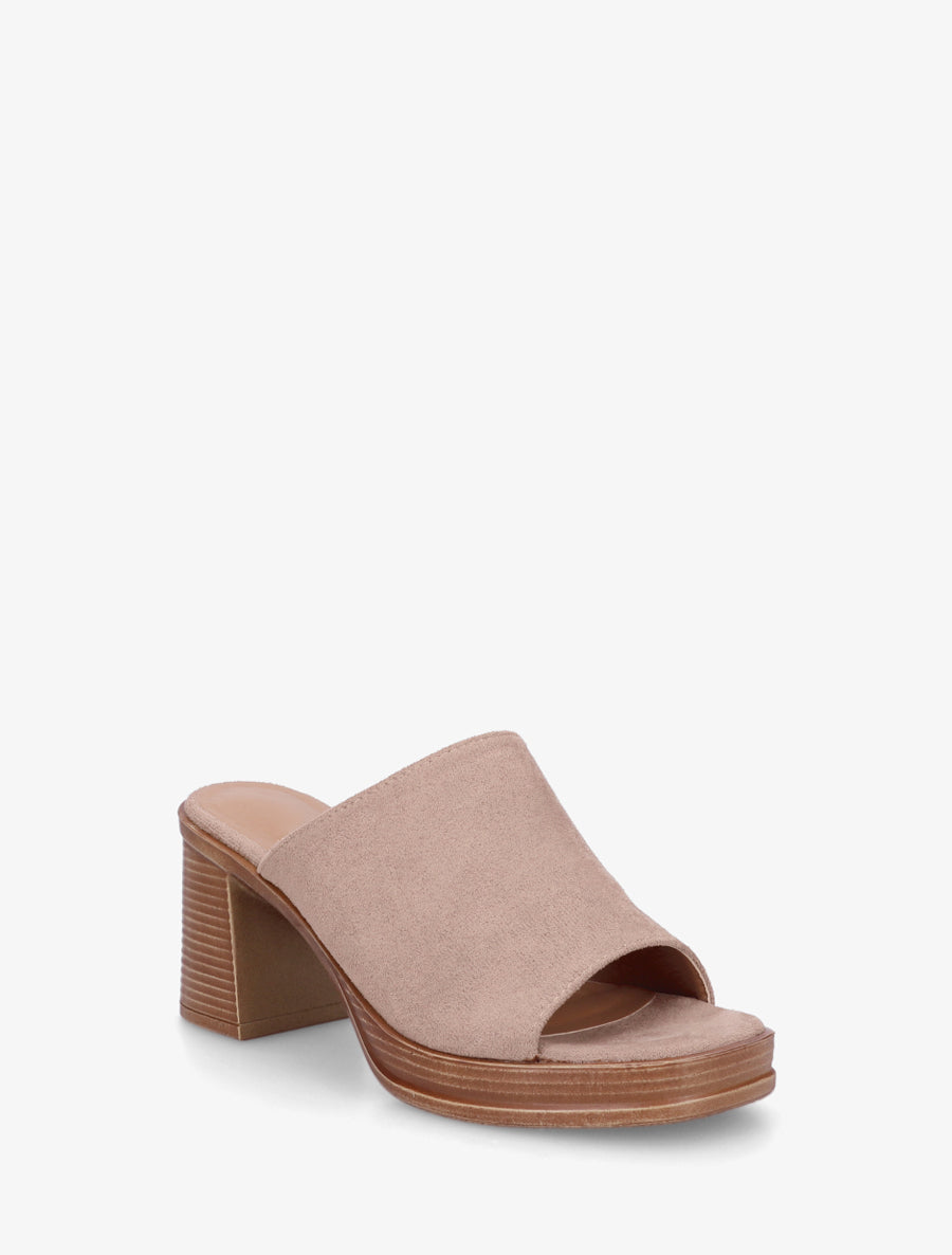 Mules en suédine à talon carré - Taupe - 2