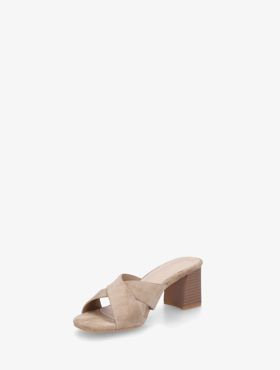 Mules croisées en suédine - Taupe - 3