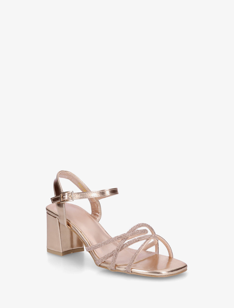 Sandales à talon et brides croisées strassées - Rose gold - 2