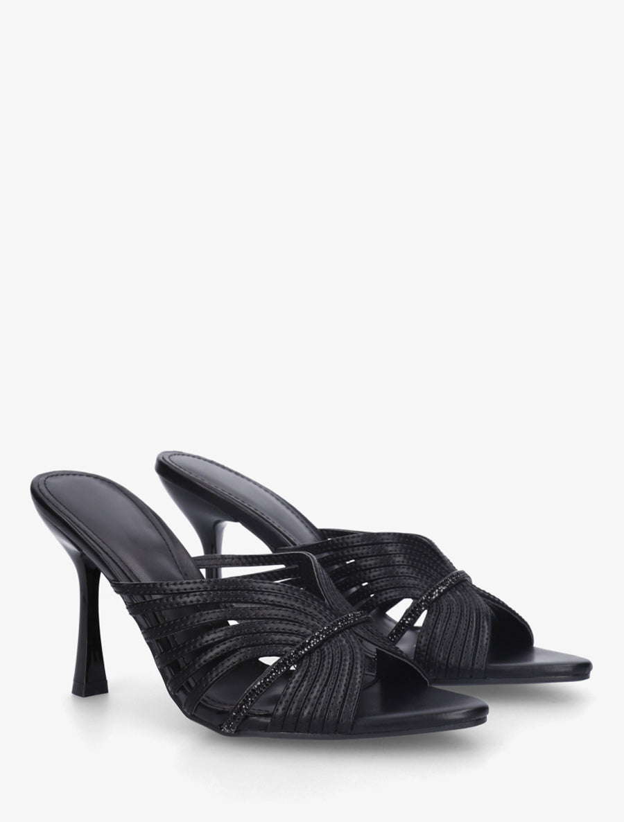 Mules à ganse ajourée et strassée - Noir - 4